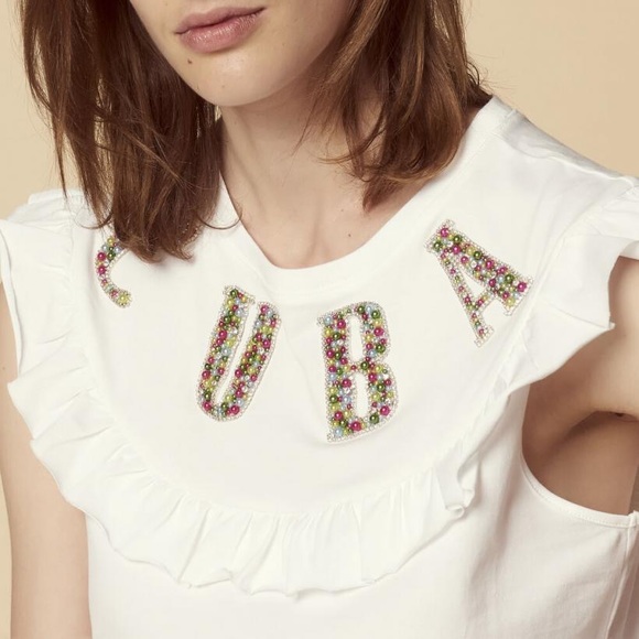 90% NEW SANDRO CUBA TEE WITH JEWELS - Picture 1 of 9
